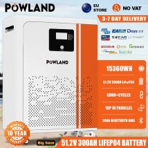 POWLAND 51,2 V 300 Ah 200 Ah 100 Ah LiFePO4-Akku 15 kWh Lithium-Akku Powerwall 6000+ Zyklen BMS Bluetooth parallel 15 Stück EU