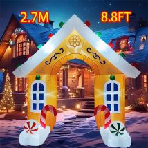Inflatable Toys Christmas Decorations 2.7M/8.8FT House Archway Built-in LED Lights Inflated Model Ornament Xmas Party Decor Prop
