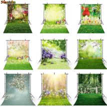Frühling grüner Hintergrund Foto Osterei Grasland Märchen Wald Kinder Neugeborene Blumen Elfen Blumen Fotohintergrund