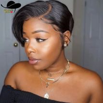 Peruanische 13x4 Spitzeperücke Seitenteil Pixie Cut Perücken 100 % reines Haar Seitenteil gerade Bob Perücke transparente Spitze für schwarze Frauen