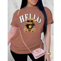 Sommer Damenmode vielseitige lässige Drop Shoulder kurz ärmel ige T-Shirt mit niedlichen Buchstaben und Bären druck lose Top neu