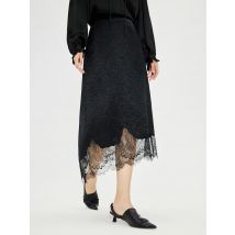 DUSHU frauen Mode Einzigartiges Design Spitze Patchwork Rock 2024 Herbst Neue Hohe Taille Elegante Weiße Rock Für Weibliche 24DH83008