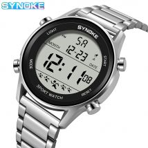 SYNOKE Top Luxus Edelstahl Armband Sport Uhren Herren Wasserdichte Hintergrundbeleuchtung Digitale Armbanduhr Männlich Alarm