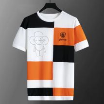 T-Shirt homme personal isierte gestreifte Kontrast Wärme bohrer Slim Fit elastische Eis Seide Kurzarm T-Shirt Rundhals-Mentshirt