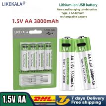 1.5V AA 3800mAh  Li-ion Batteries For Mouse,Clock,Shaver,Hermometer+TYPE-C Cable USB Rechargeable battery Card hanging packaging