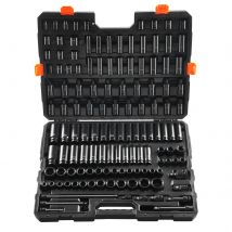 SucceBuy Set di bussole a impatto Set di bussole da 130 pezzi da 3/8" e 1/2" SAE e ad azionamento metrico - Acciaio legato Cr-Mo a 6 punti per riparazioni auto