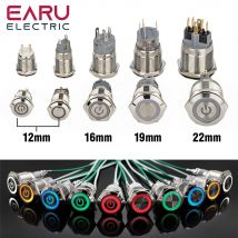 12/16/19/22mm Wodoodporny metalowy przełącznik przyciskowy LED Chwilowy zatrzaskowy wyłącznik zasilania silnika samochodowego 5V 12V 24V 220V Czerwony Niebieski