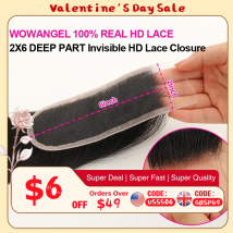 WOWANGEL 2x6 Separazione profonda HD Chiusura in pizzo Frontale Solo pelle sciolta Capelli lisci Chiusura Kim K Capelli vergini pre pizzicati per donna