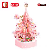 SEMBO Nuovo cristallo rosa albero di Natale blocchi di costruzione fai da te carillon leggero assemblaggio mattoni giocattoli per ragazze amici regali di Natale