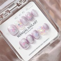 10 Stück lila Katzenauge handgemachte Press on Nails Schmetterling Künstliche Nägel Tragbare Stick-on-Nägel Vollständige Abdeckung Falsche Nägel Alem Byd Mohamed