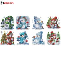 Huacan 8 Stück Mini-Diamantgemälde, Schneemann, 5D, DIY, runde Diamant-Stickerei, Cartoon, Winter, Urlaub, Heimdekoration, Weihnachtsgeschenk