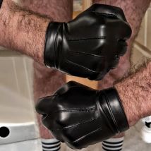 Mann echtes Lammfell Top Italien Leder mit Handgelenk Knopf Handschuhe