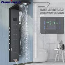 Badezimmer LED Licht Regen Wasserfall Dusche Panel Wasserhahn Körper Massage Jets Dusche Wasserhahn Edelstahl Badewanne Auslauf Dusche Säule