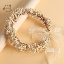 Handmade Baby's Breath Wreath Princess Crown Dry Gypsophila Suitable for Wedding Bride Engagement Baby Birthday Home Decoration