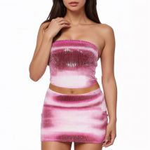 Women Halloween Vintage Shark Tale Costume Sparkly Strapless Tube Top and Mini Skirt Set Sequin Rave Party Outfits