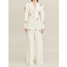 ALTA QUALITÀ Il nuovissimo abito firmato 2025 da donna con diamanti in rilievo Abito con bottone singolo Blazer Pantaloni a gamba larga Set 2 pezzi