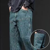 Männer Trend Marke Gerade Bein Denim Hosen 2024, Ästhetische Streetwear Designer Hosen Chic Stahl Stempel Grafik Neue Jeans Männlich