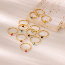 Heiße Mode Einfache Licht Luxus Geburtstag Schwanz Ring Schmuck Edelstahl Überzogene Vergoldet Zirkon Birthstone Ring