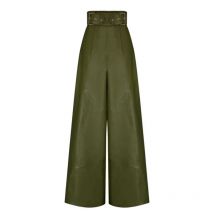 Fashion Leather Pants for Women High Waisted Loose Pocket Waist Cinched PU Leather Flared Pants Casual Pants