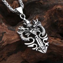 Vintage Doppel Drachen Anhänger Halsketten Für Männer Frauen Punk Mode Kreuz Schwert Mit Stein Halskette Biker Schmuck Geschenke Großhandel