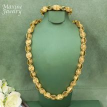 62cm Long Golden Chain 18K Gold Plated Hip Hop Necklace Bracelet Jewelry Set for Man Engagement Jewellery Luxury Party Gifts