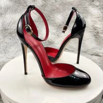 12cm High Heels niedlich Mary Jane rot in Lack leder Knöchel riemen Stilettos runde Zehen Pumps Party Schuhe Damen Size33-46