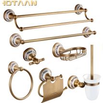 Antyczne zestawy akcesoriów łazienkowych ze szczotkowanego mosiądzu Europejskie porcelanowe zestawy sprzętu łazienkowego Ceramiczne produkty łazienkowe w stylu retro