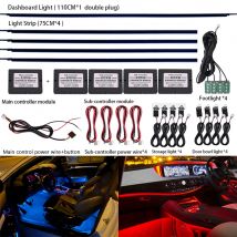 18 in 1 Striscia di luce ambientale per auto Interni RGB 64 colori Fibra acrilica LED Bar Cruscotto Porta Decorazioni per luci a piedi Atmosfera Lampada al neon Accessori auto 12V Bluetooth