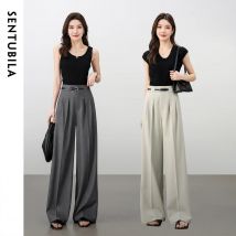 SENTUBILA Gerade Hose für Damen, Frühjahr 2026, durchgehende, hochtaillierte, einfarbige, plissierte Büro-Arbeitshose mit Gürtel 151K59377