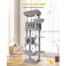 Hzuaneri Árbol para gatos, torre grande para gatos de 210 cm para gatos de interior, casa para gatos de varios niveles con condominio, 8 postes rascadores, 4 pompones