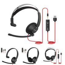 BINNUNE Headset mit Mikrofon für Laptop, PC, Computer, kabelgebundene Arbeitskopfhörer mit Geräuschunterdrückung, Mikrofon für Zoom, Büro, Konferenz