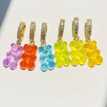 Kristall Bär Anhänger für Frauen Halskette Gold Zirkone Regenbogen Farbe Transparent Harz Acryl Gummibärchen Halsketten Schmuck