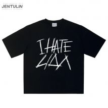 Übergroße Herrenbekleidung Streetwear I HATE LIDA Print Hip Hop Korean Kurzarm Y2k Tops T-Shirt Baumwolle Grafik Unisex T-Shirt Goth
