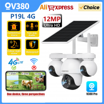Telecamera di sicurezza ad energia solare V380 PRO 4G da 12 MP 360 °   Visualizza la visione notturna a colori, nessun monitor remoto WiFi necessario