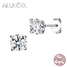 ALLNOEL Kristall 5A Zirkon 925 Sterling Silber Quadratische Runde Ohrstecker für Frauen Männer Piercing Ohrstecker Hypoallergen 5mm 6mm