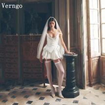 Verngo lvory Satin Mini Wedding Dress Spaghetti Straps A Line Prom Short Bridal Gowns Elegant Pleated Bride Dress Customized