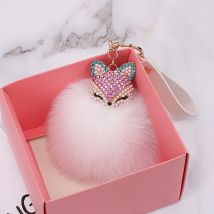 Cute Pompom Keychain Charm Mini Fox Fur Pendant For Women Bag Car KeyRing Mobile Phone Fine Jewelry Accessories Kids Girl Gift