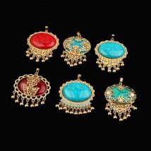 Neuer türkisvergoldeter Anhänger, Metallscheibe, Quastenanhänger, verkupfert, 18 Karat Gold, Halskette, arabischer Hochzeitsschmuck für Frauen