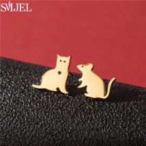 Cartoon Tier Katze Maus Ohr stecker für Frauen Mode glücklich Kätzchen Ohrringe Edelstahl Piercing Ohr stecker lustige Oor bellen