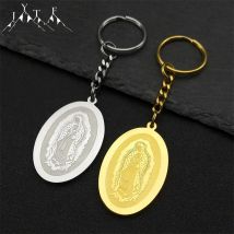 Edelstahl Jungfrau Maria Oval Statement Anhänger Schlüsselanhänger für Frauen Gold Farbe Geometrie Schlüsselanhänger Tasche Anhänger Schmuck Geschenk