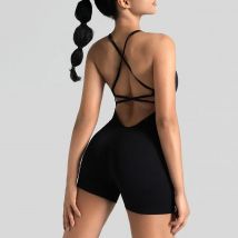 Ein Stück Kreuz Einstellbar Sexy Fitness Overall Frauen Sport Overall Lauf Gym Yoga Anzug Scrunch Shorts Backless Set Strampler