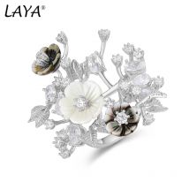 Laya 925 Sterling Silver Luxury Jewelry High Quality Zircon Natural Shell Flower Ring For Women Original Jewelry 2022 Trend
