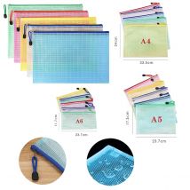 5Pcs A4/A5/A6 Stationery Storage Folder File Mesh Zipper Pouch Document Bag Zip File Folders School Office Supplies