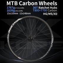 KORE MTB Karbonowy Zestaw Kół 27.5/29 cali 36T Ratchet HG Piasta Opony Bezdętkowe BOOST 28H Szerokość 30/36mm, do Enduro/Downhill MTB