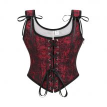 Red Floral Print Overbust Vintage Lace Up Corset Vest Goth Bustier Top Burlesque Costume Women Steampunk Clothing Waist Trainer