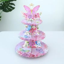 Romantische Blume Schmetterling Thema 3-lagige faltbare Cupcake Dessert Display Stand für Kinder Mädchen Geburtstag Baby Dusche Party Dekor