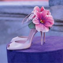 Rosa Stein Druck Blumen Dekor Sandalen Peep Toe Schnalle Hochzeit Schuhe für Frauen Stilettos High Heels Schuhe 2023 Zapatillas Mujer