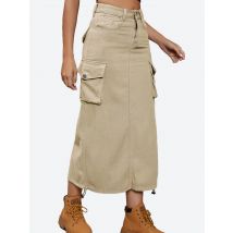Benuynffy, falda vaquera Cargo con cordón para mujer, faldas vaqueras largas rectas de cintura alta Vintage a la moda con bolsillos, ropa de calle informal