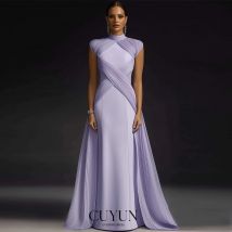 CUYUN Lavendel 2025, luxuriöses Damen-Abendkleid, hoher Kragen, Flügelärmel, Partykleid, individuelle formelle Kleider für die Hochzeitsfeier