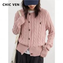 CHIC VEN Koreanische Frauen Strickjacke Lose Feste Stickerei Wendungen Stricken Pullover Rundhals Pullover Herbst Winter 2024